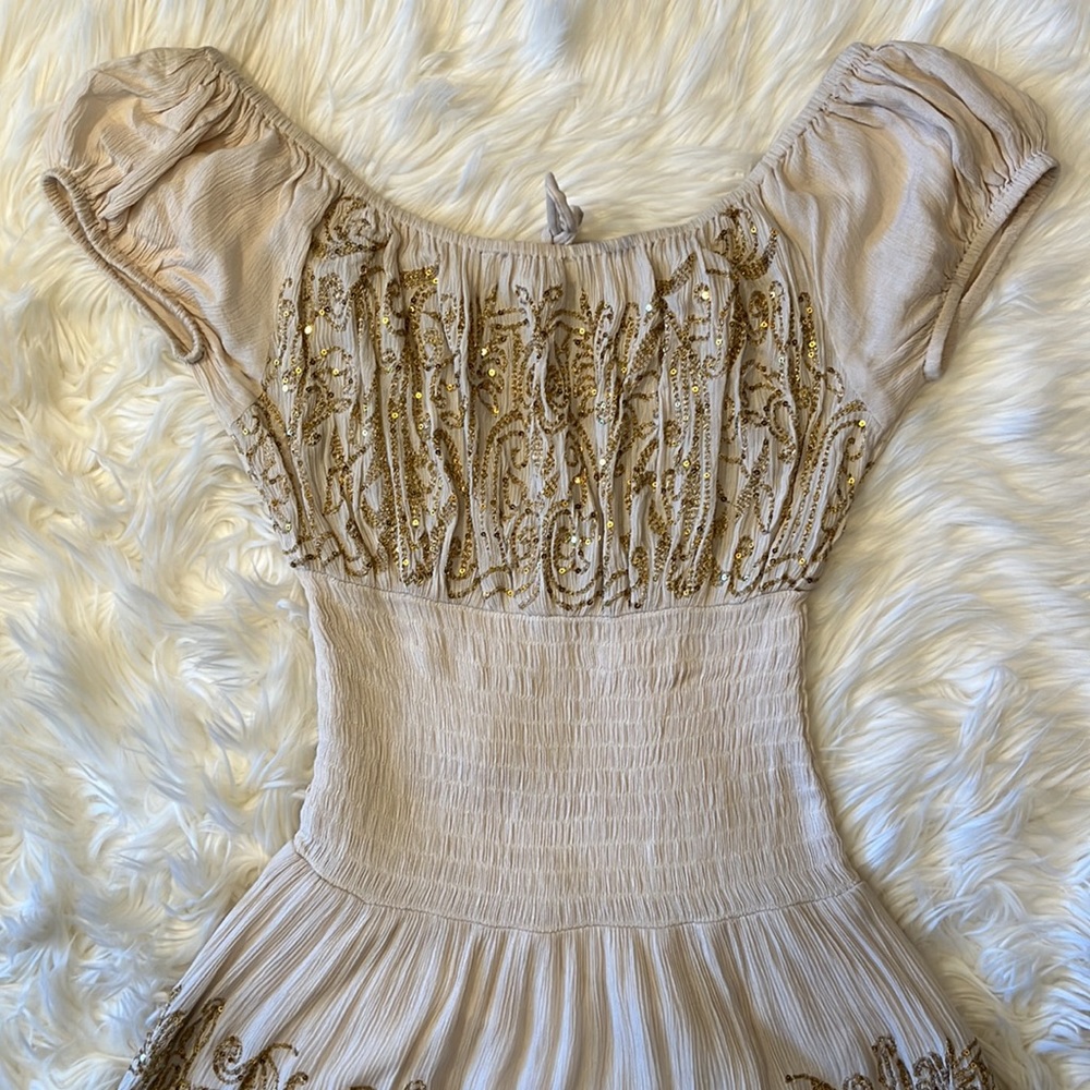 Boston Proper Bamboo Sequin Peasant Maxi Dress - Picture 10 of 15